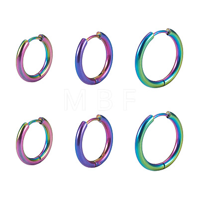 6Pcs 3 Styles 202 Stainless Steel Huggie Hoop Earrings EJEW-TAD0001-01-1
