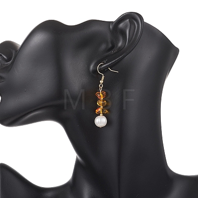Natural Cultured Freshwater Pearl & Natural Amber Dangle Earrings EJEW-JE06961-1