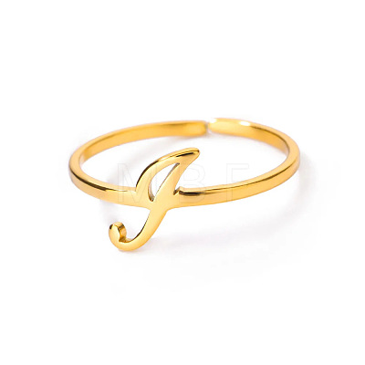 Adjustable 201 Stainless Steel Letter Open Cuff Rings for Women FS-WG61269-09-1