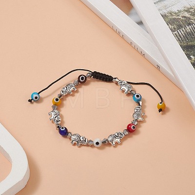 Colorful Lampwork Evil Eye & Glass & Alloy Braided Bead Bracelet for Women BJEW-JB09267-02-1