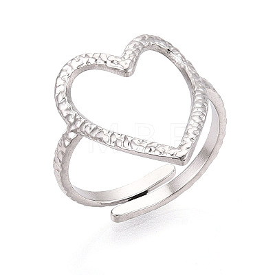 Non-Tarnish 304 Stainless Steel Heart Cuff Ring RJEW-N038-123P-1