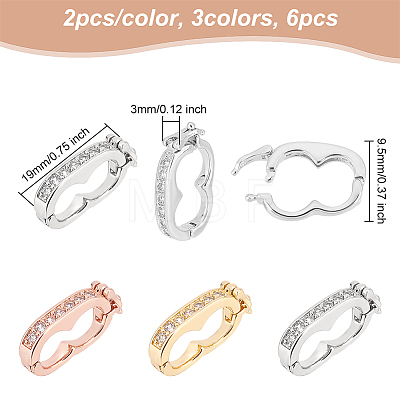 Olycraft 6Pcs 3 Colors Rack Plating Brass Micro Pave Cubic Zirconia Twister Clasps ZIRC-OC0001-08-1