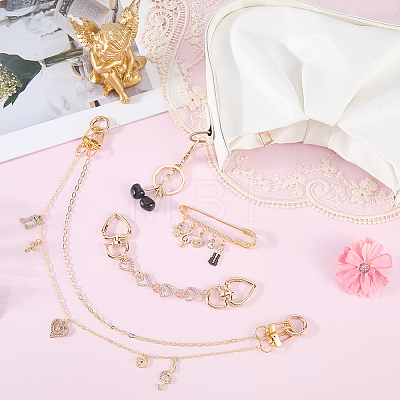 Alloy with Resin Cherry Keychains & Alloy Enamel with Iron Musical Note Brooch & Alloy Rhinestone Heart Charm Purse Chains & Alloy Rhinestone Heart Link Purse Strap Extenders SJEW-AR00001-1