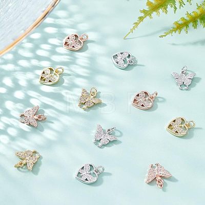 12Pcs 2 Style Brass Micro Pave Cubic Zirconia Pendants KK-FH0002-82-1