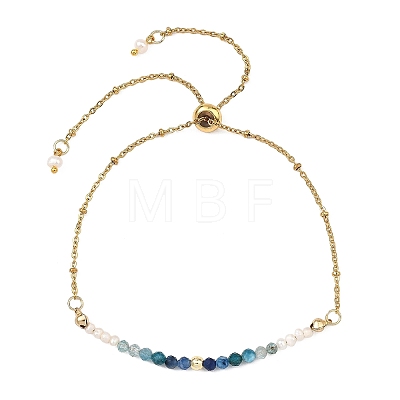 Adjustable Natural Kyanite & Apatite & Rhodonite & Non-magnetic Synthetic Hematite & Cultured Freshwater Pearl Beads Satellite Chains Slider Bracelets BJEW-JB14095-02-1