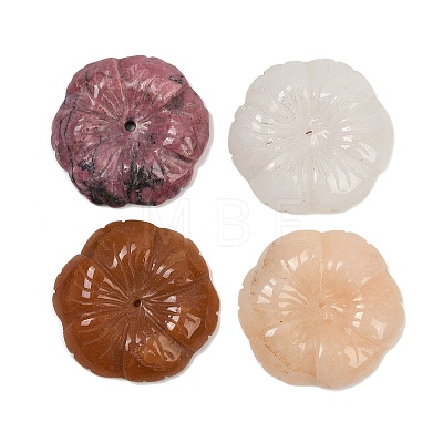 Natural Rhodochrosite/Natural Red Aventurine/Natural White Jade/Natural Yellow Aventurine Carved Beads G-G202-03-1