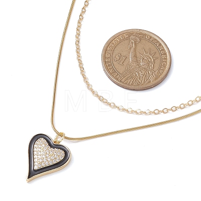 Double Layer Brass Micro Pave Clear Cubic Zirconia Heart Pendant Necklaces for Women NJEW-JN04979-1