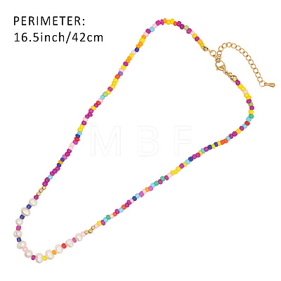 Bohemian Handmade Candy Color Resin and Potato Imitation Pearl Beaded Nsecklaces with Brass Chain for Women WG2740-1-1