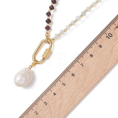 Natural Baroque Keshi Pearl Nuggets Pendant Dyed Natural Malaysia Jade Faceted Rondelle Beaded Necklaces for Women NJEW-JN06019-1