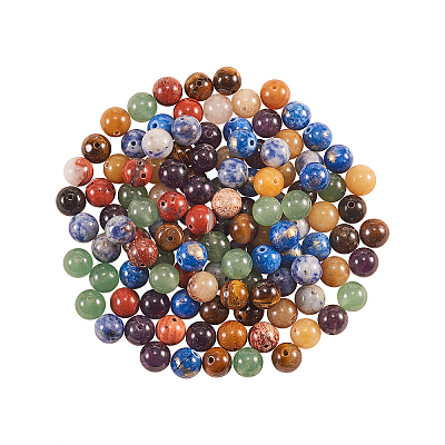 140Pcs 7 Style Natural Mixed Gemstone Round Beads Sets G-CJ0001-48-1