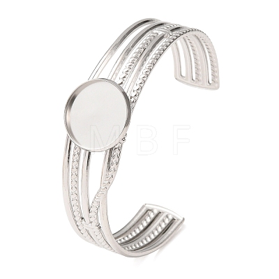 304 Stainless Steel Multi-strand Cuff Bracelet Blanks with Flat Round Bezel Settings SA-CBA4160-01B-P-1