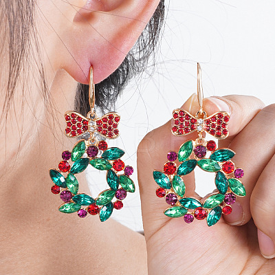 Christmas Alloy Rhinestone Stud Dangle Earrings FS-WG10992-26-1