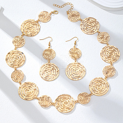 Alloy Round Hollow Link Necklace & Dangle Earring Sets for Women WG2A15C-01-1