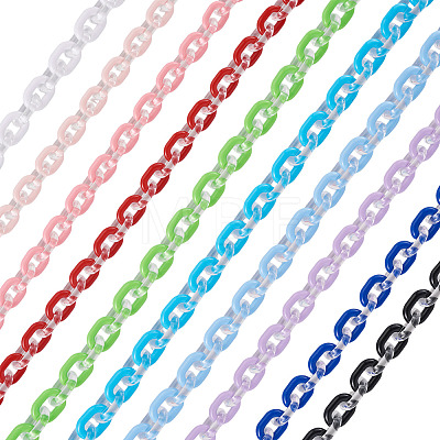 10Pcs 10 Colors Acrylic Oval Link Chain HJEW-TAC0177-1