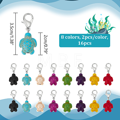 16Pcs 8 Colors Tortoise Dyed Synthetic Turquoise Pendant Stitch Markers HJEW-NB00042-1