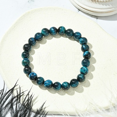 Dyed Natural Tiger Eye Round Beaded Stretch Bracelets for Women BJEW-TA00437-1