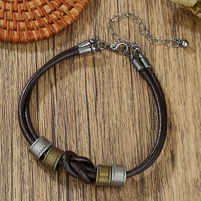 Leather Cord & Alloy Double Layers Bracelets WG349E3-02-1