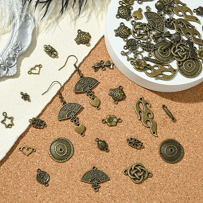 60Pcs 15 Styles Tibetan Style Alloy Connector Charms FIND-YW0005-19-1