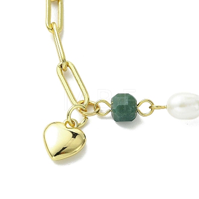 Heart Brass Charm Bracelets BJEW-JB13610-1