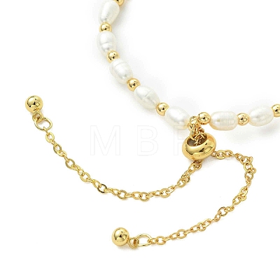 Adjustable Natural Cultured Freshwater Pearl & Brass Beads Slider Bracelets  for Women BJEW-JB13607-1