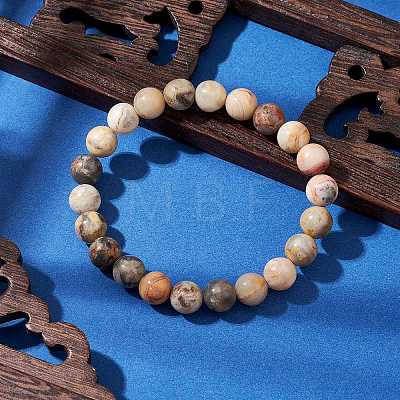 Round Natural Crazy Agate Beaded Stretch Bracelets for Women BJEW-JB11045-01-1
