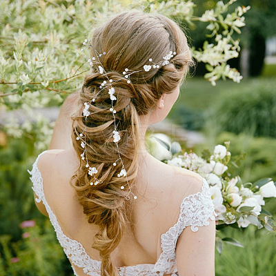 GOMAKERER 1Pc Wedding Bridal Flower Pearl Headband OHAR-GO0001-07-1