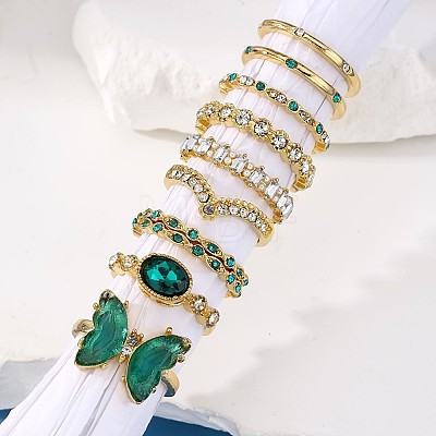 9Pcs Alloy with Rhinestone Finger Rings Sets FS-WG5AB7E-01-1