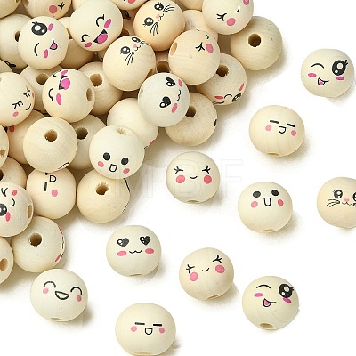 100Pcs Printed Wood European Beads WOOD-CJ0002-78-1