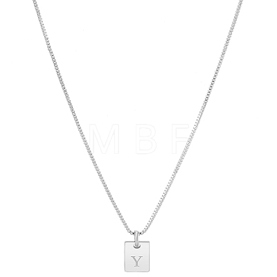 1Pc Stainless Steel Letter Rectangle Pendant Necklaces NJEW-LP0001-34Y-P-1