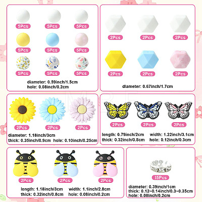 25Pcs 8 Styles Silicone & 15Pcs Iron Grade A Crystal Rhinestone Spacer Beads Findings Kits SIL-YW0002-67A-1