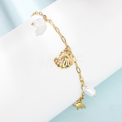 Ocean 304 Stainless Steel and Imitation Pearl Charm Anklets for Women SA-CBA3D94-04D-G-1