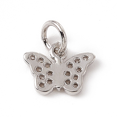 Brass Micro Pave Clear Cubic Zirconia Butterfly Charms ZIRC-F132-43P-1