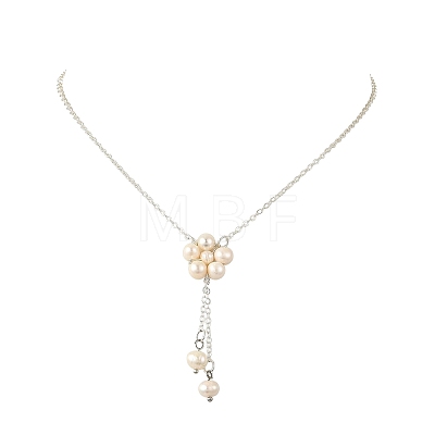 Natural Cultured Freshwater Pearl Beaded Flower Pendant Brass Cable Chain Necklaces for Women NJEW-JN06561-1