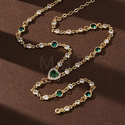 Brass Pave Cubic Zirconia Heart Pendant Y Tassel Necklaces for Women NJEW-A071-01G-05-1