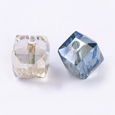 Rainbow Plated Faceted Cube Electorplated Glass Beads X-EGLA-E006-M1-1