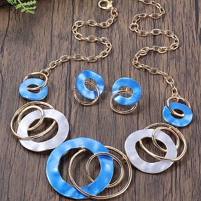 Alloy Enamel Pendant Necklaces & Stud Dangle Earrings Sets for Women FS-WG274F2-01-1
