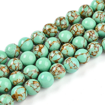 Synthetic Gold Line Turquoise Beads Strands G-A255-A03-02B-1