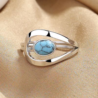 Oval Brass with Synthetic Turquoise Finger Rings FS-WG5DC9A-05-1