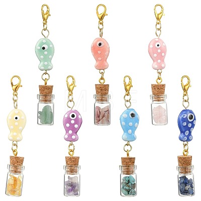 7Pcs Handmade Porcelain & Glass Bootle Pendant Decorations HJEW-FS00111-1
