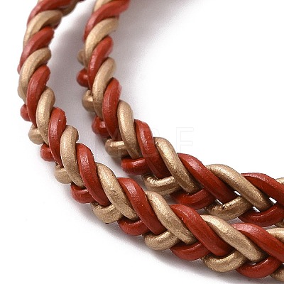 Cowhide Leather Braided Twist Rope Two Loops Wrap Bracelet with Brass Clasps for Women BJEW-JB09111-1