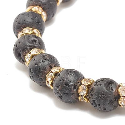 Natural Lava Rock Stretch Bracelet with Rhinestone Beads BJEW-JB07723-01-1