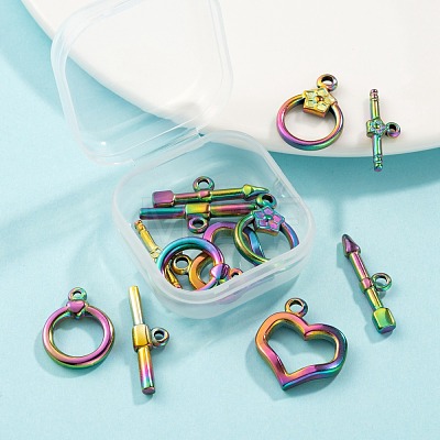 6 Sets 3 Style Ion Plating(IP) 304 Stainless Steel Toggle Clasps STAS-LS0001-48MC-1