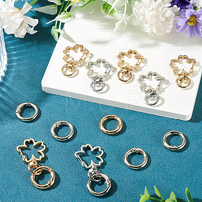 10Pcs 2 Colors Flower Alloy Swivel Snap Hook Clasps & 10Pcs 2 Colors Alloy Spring Gate Rings Findings Kits FIND-TADJ0001-21-1