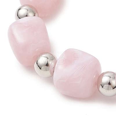 3Pcs Two Tone Acrylic & CCB Plastic Cuboid Beaded Stretch Bracelets for Women BJEW-JB13302-02-1