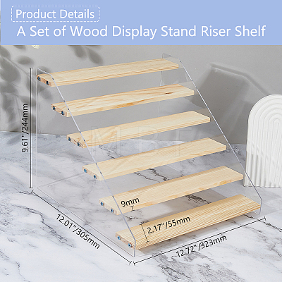 Rectangle Acrylic with Wood Minifigures Organizer Display Risers ODIS-WH0038-102D-1