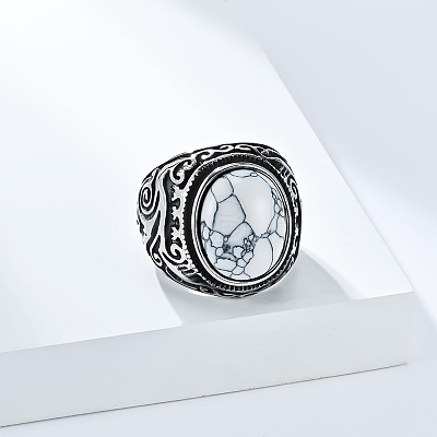 304 Stainless Steel with Natural Howlite Finger Rings for Men FS-WG44E14-10-1