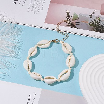 Natural Cowrie Shell Braided Beaded Anklet for Women AJEW-AN00487-1