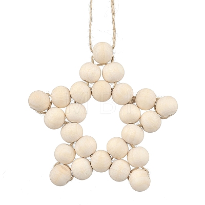 Star Wood Beads Pendant Decorations HJEW-TA00299-1
