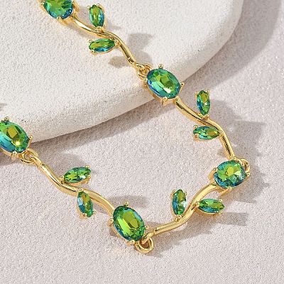 Brass Glass Flower Link Chain Bracelets KK-CBA7DFA-01G-01-1