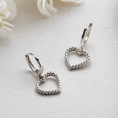 S925 Sterling Silver Hollow Heart Hoop Earrings FJ4331-2-1